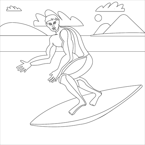 Surfing From Sports Coloring Page